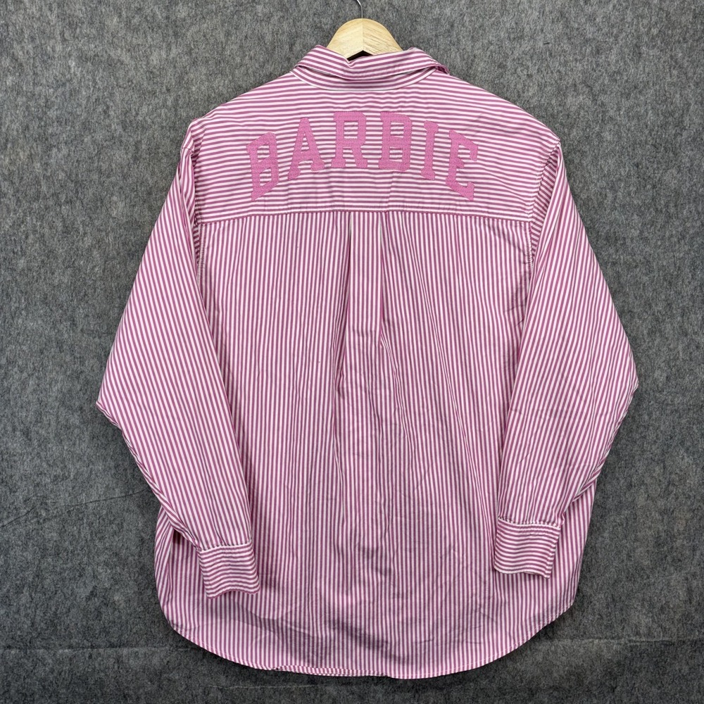 Barbie x GAP The Big Shirt Unizex Medium Pink Striped Long Sleeve